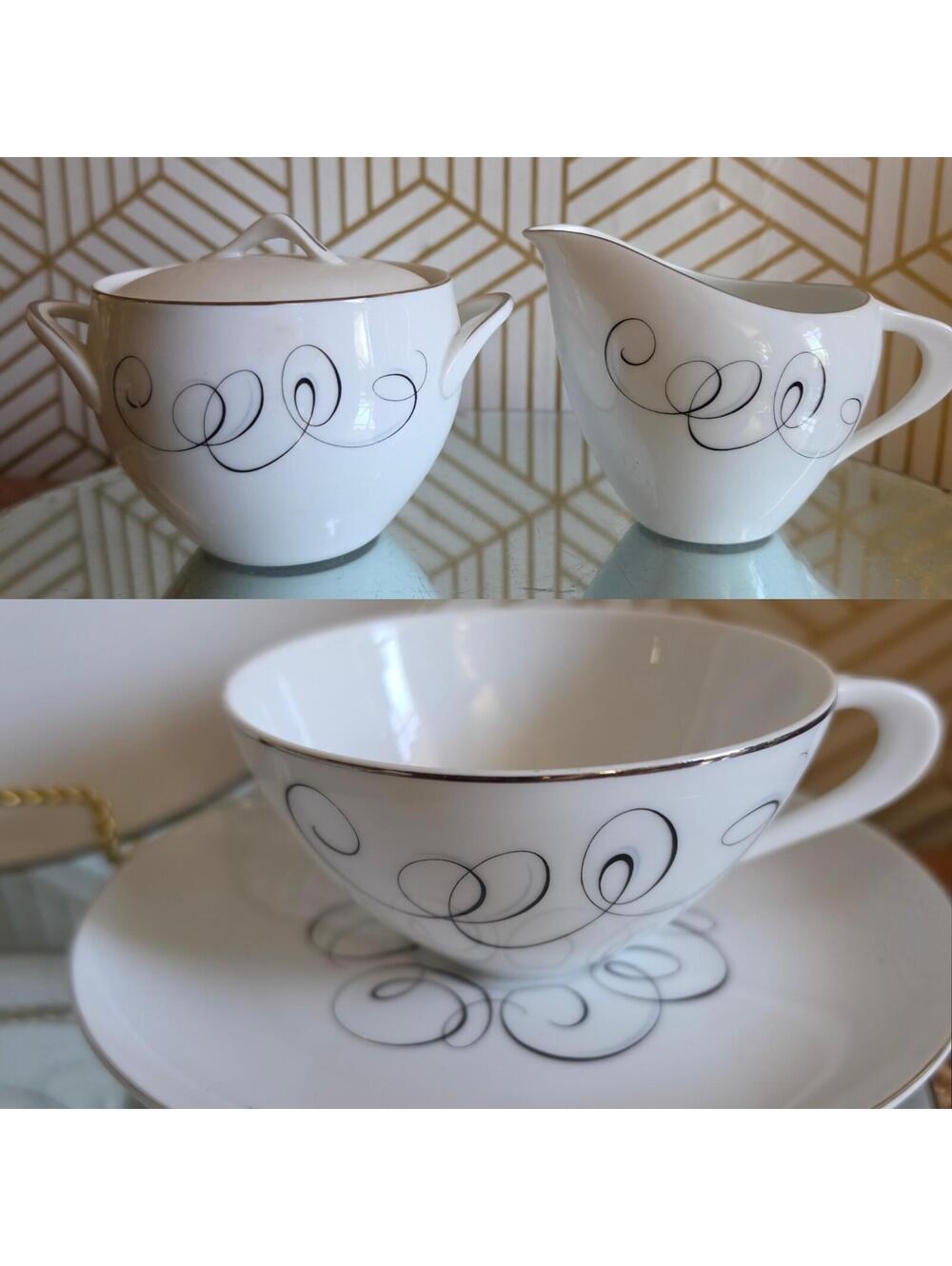 Vintage Style House Fine China Rhythm Set Cups & Saucers, Sugar & Creamer-Japan